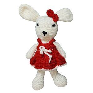 Handmade Crocheted Bunny Rabbit Plush Valentine's Day Sparkly Red White Animal
